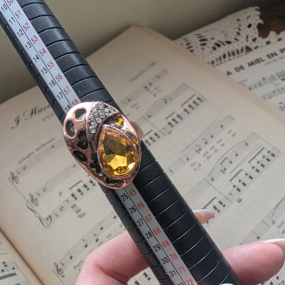 Copper Statement Ring with Yellow Gemstone Size 10 - Picture 3 of 10